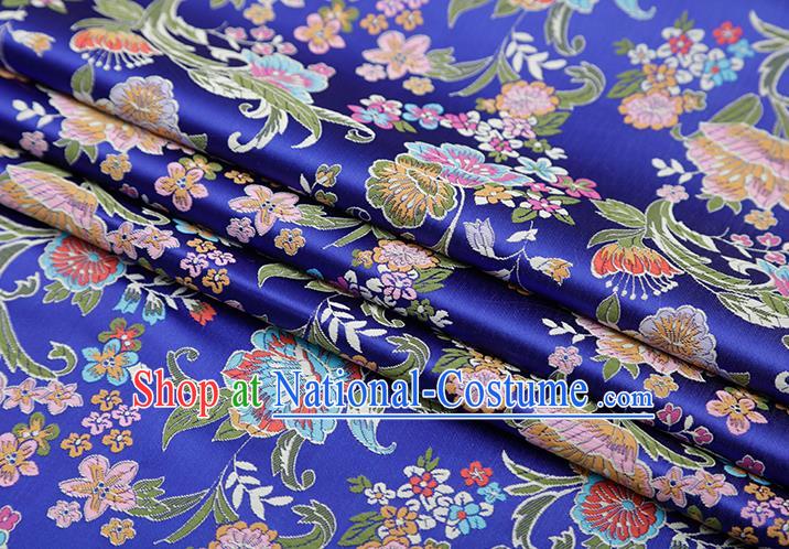 Chinese Traditional Phalaenopsis Pattern Royalblue Brocade Fabric Cheongsam Satin Tapestry Drapery