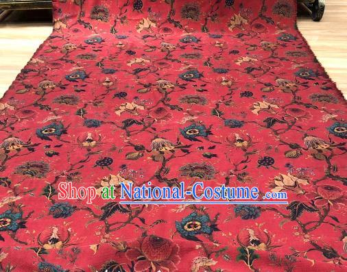 Chinese Traditional Flowers Design Pattern Red Silk Fabric Cheongsam Gambiered Guangdong Gauze Drapery