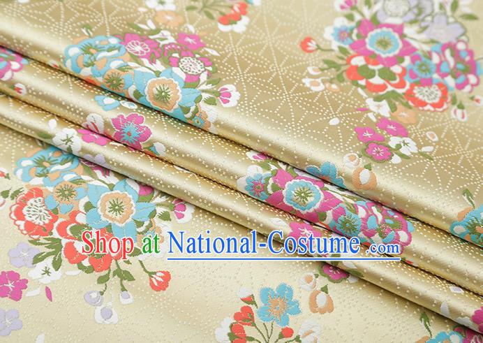 Chinese Traditional Snowflake Flowers Pattern Yellow Brocade Fabric Cheongsam Satin Tapestry Drapery