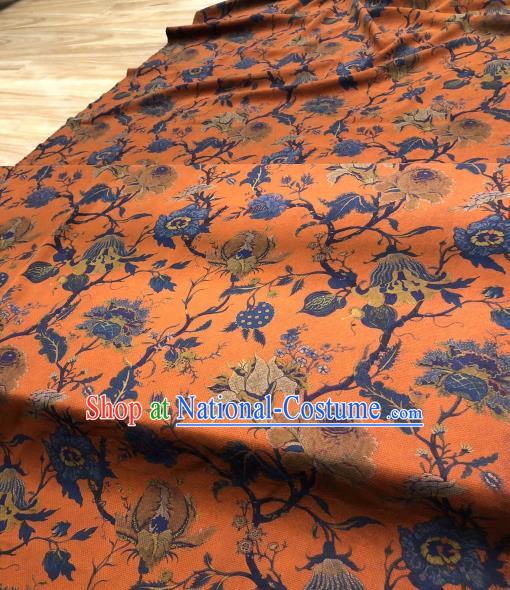 Chinese Traditional Flowers Design Pattern Orange Silk Fabric Cheongsam Gambiered Guangdong Gauze Drapery