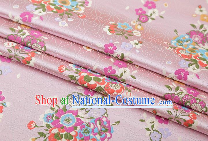 Chinese Traditional Snowflake Flowers Pattern Pink Brocade Fabric Cheongsam Satin Tapestry Drapery