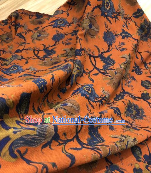 Chinese Traditional Flowers Design Pattern Orange Silk Fabric Cheongsam Gambiered Guangdong Gauze Drapery