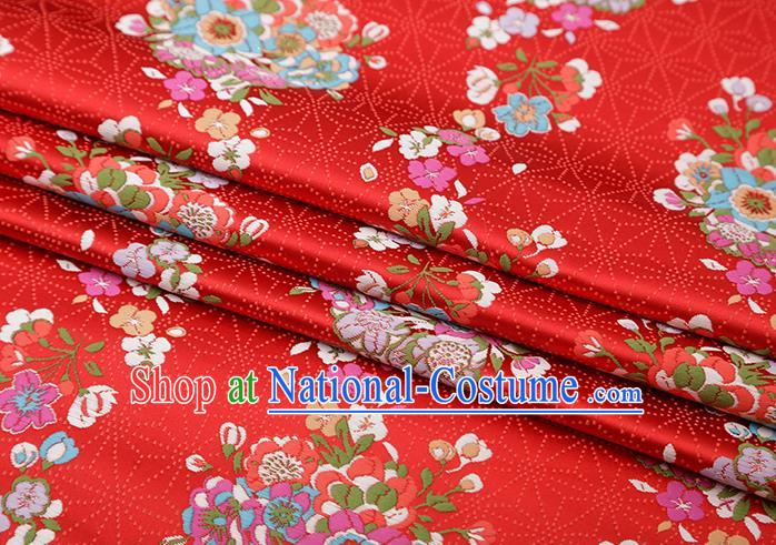 Chinese Traditional Snowflake Flowers Pattern Red Brocade Fabric Cheongsam Satin Tapestry Drapery