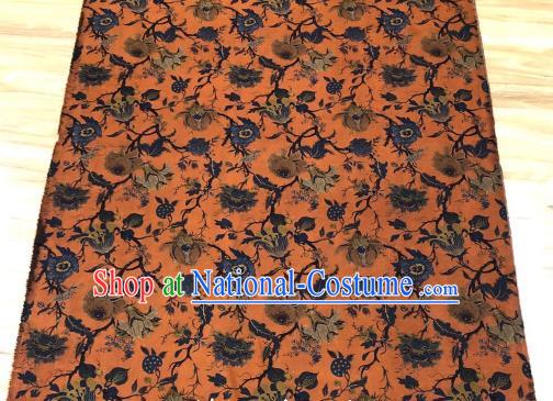 Chinese Traditional Flowers Design Pattern Orange Silk Fabric Cheongsam Gambiered Guangdong Gauze Drapery