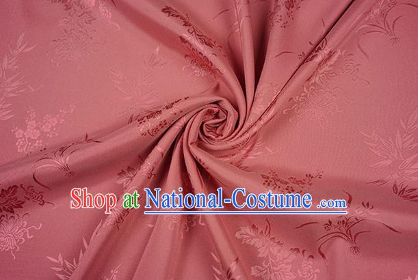 Chinese Traditional Plum Orchid Bamboo Chrysanthemum Pattern Design Pink Brocade Fabric Hanfu Dress Satin Drapery