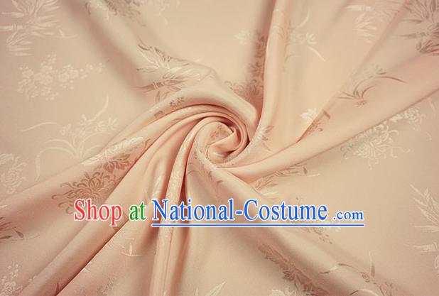 Chinese Traditional Plum Orchid Bamboo Chrysanthemum Pattern Design Apricot Brocade Fabric Hanfu Dress Satin Drapery