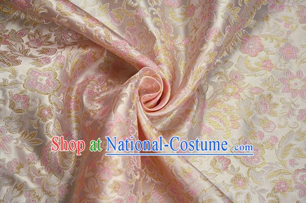 Chinese Traditional Flowers Pattern Design Pink Brocade Fabric Hanfu Dress Satin Drapery