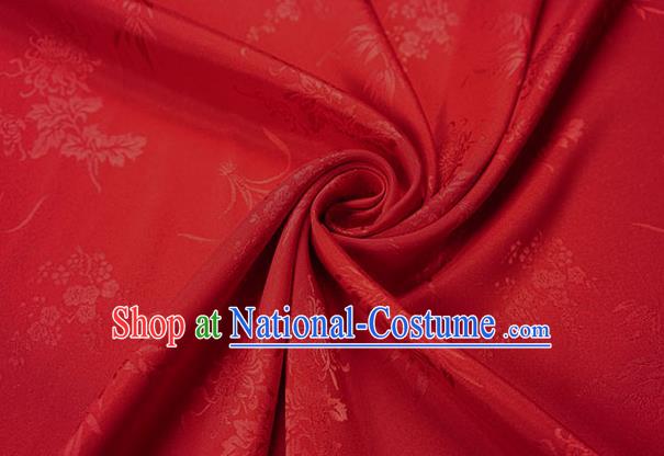 Chinese Traditional Plum Orchid Bamboo Chrysanthemum Pattern Design Red Brocade Fabric Hanfu Dress Satin Drapery