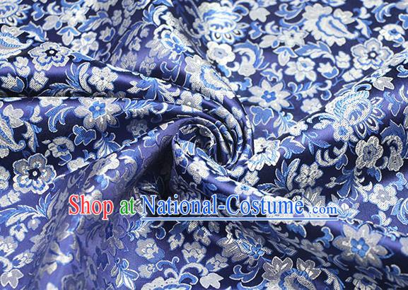 Chinese Traditional Flowers Pattern Design Navy Brocade Fabric Hanfu Dress Satin Drapery