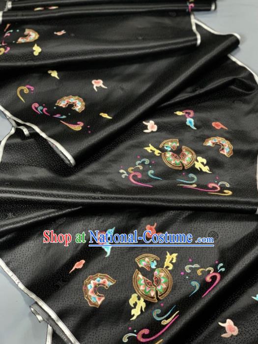 Chinese Classical Embroidered Pattern Design Black Silk Fabric Asian Traditional Hanfu Brocade Material