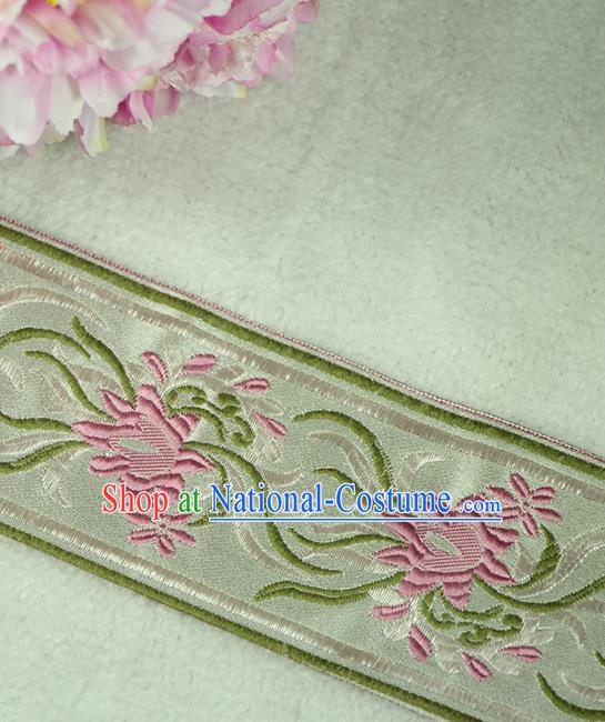 Chinese Traditional Embroidered Flowers Grey Braid Band Decorative Border Collar Accessories