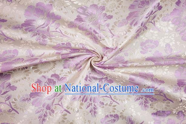 Chinese Traditional Purple Daisy Pattern Design Brocade Fabric Hanfu Dress Satin Drapery