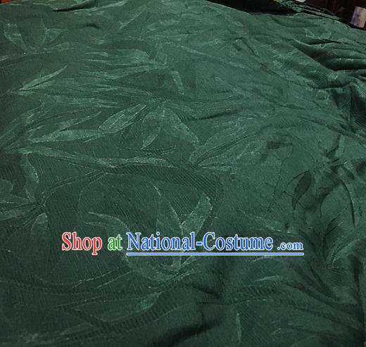 Chinese Traditional Leaf Design Pattern Deep Green Silk Fabric Cheongsam Mulberry Silk Drapery