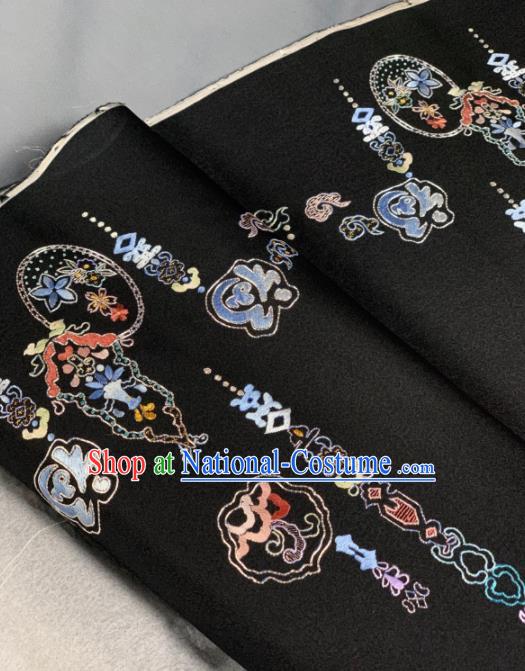 Chinese Classical Embroidered Pattern Design Black Silk Fabric Asian Traditional Hanfu Brocade Material