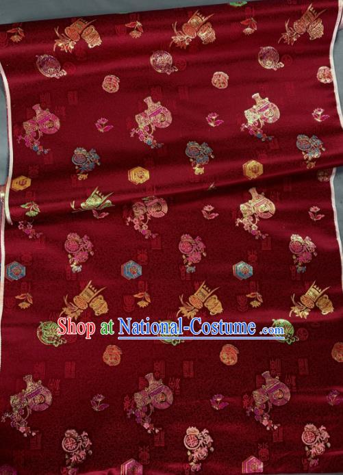 Chinese Classical Plum Orchid Pattern Design Wine Red Silk Fabric Asian Traditional Hanfu Brocade Material