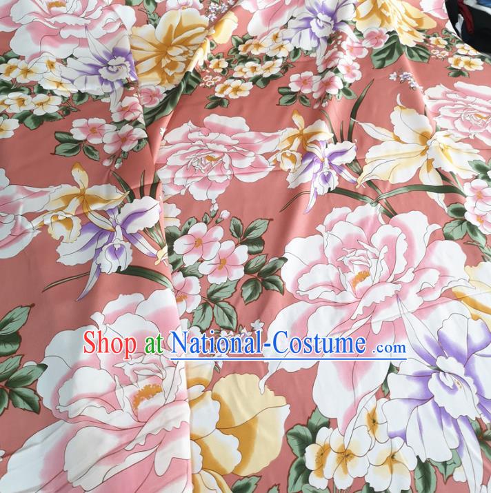 Chinese Traditional Flowers Design Pattern Pink Silk Fabric Cheongsam Mulberry Silk Drapery