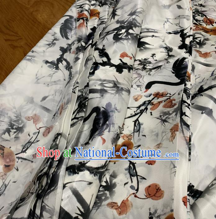 Chinese Traditional Swan Design Pattern White Silk Fabric Cheongsam Mulberry Silk Drapery