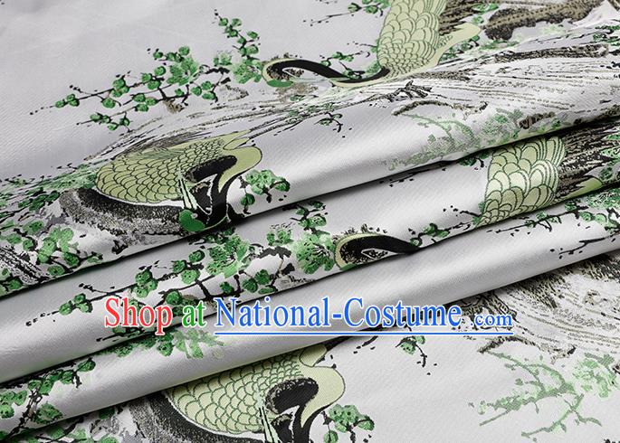 Chinese Traditional Green Plum Crane Pattern Brocade Fabric Cheongsam Tapestry Drapery