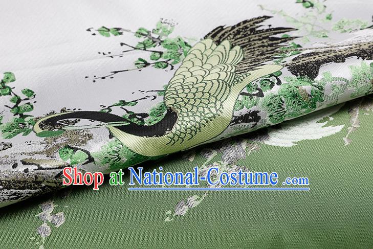 Chinese Traditional Green Plum Crane Pattern Brocade Fabric Cheongsam Tapestry Drapery