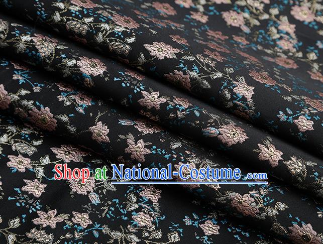 Chinese Traditional Jacquard Flowers Pattern Black Brocade Fabric Cheongsam Tapestry Drapery