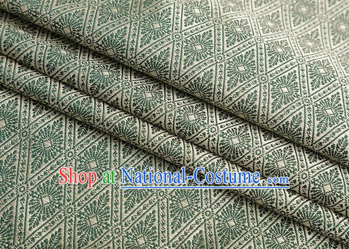 Chinese Traditional Jacquard Rhombus Pattern Green Brocade Fabric Cheongsam Tapestry Drapery