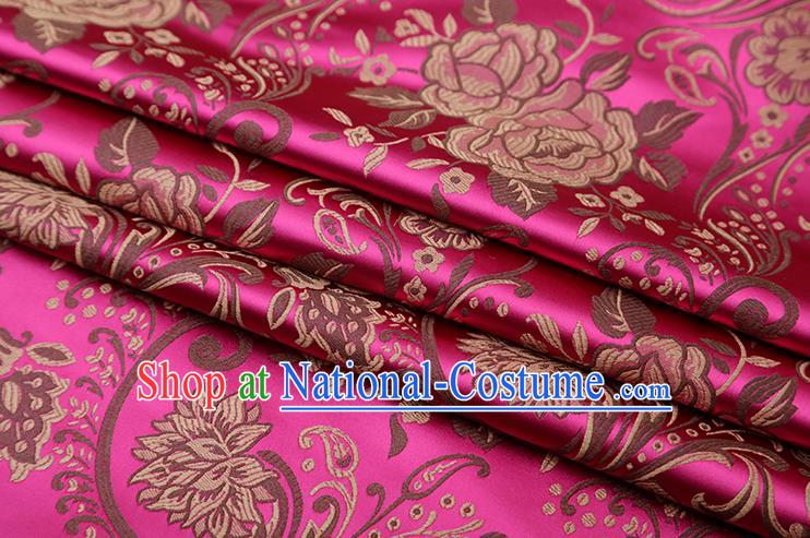 Chinese Traditional Twine Peony Lotus Pattern Rosy Brocade Fabric Cheongsam Tapestry Drapery