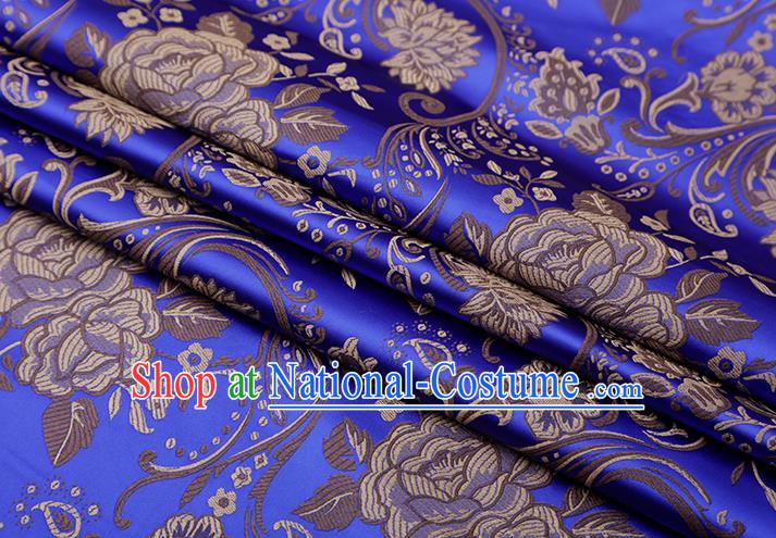 Chinese Traditional Twine Peony Lotus Pattern Royalblue Brocade Fabric Cheongsam Tapestry Drapery