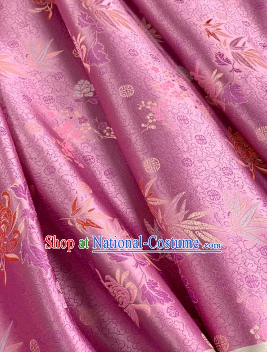 Chinese Classical Chrysanthemum Bamboo Pattern Design Pink Silk Fabric Asian Traditional Hanfu Brocade Material