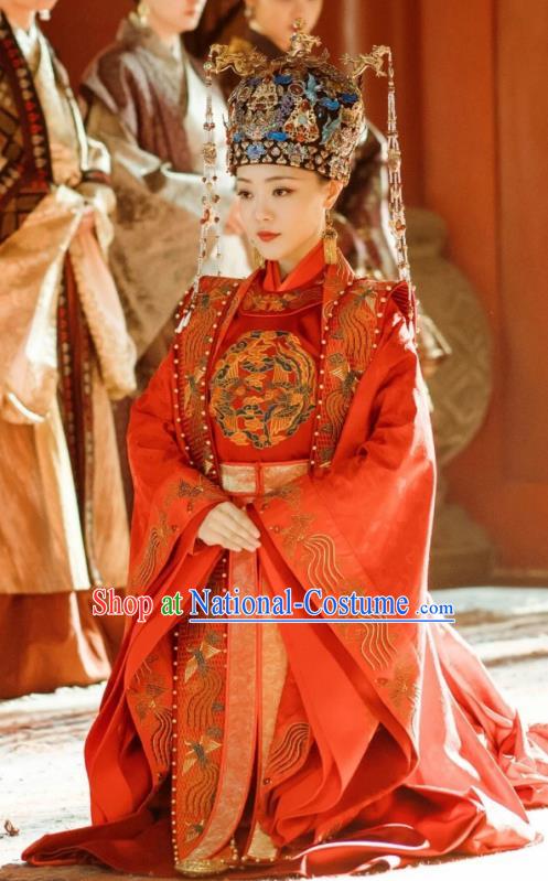 Chinese Drama Ancient Ming Dynasty Empress Hu Shanxiang Replica Costumes and Headdress Complete Set for Women