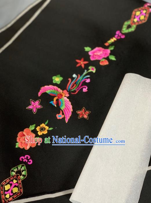 Chinese Classical Phoenix Peony Pattern Design Black Silk Fabric Asian Traditional Hanfu Brocade Material