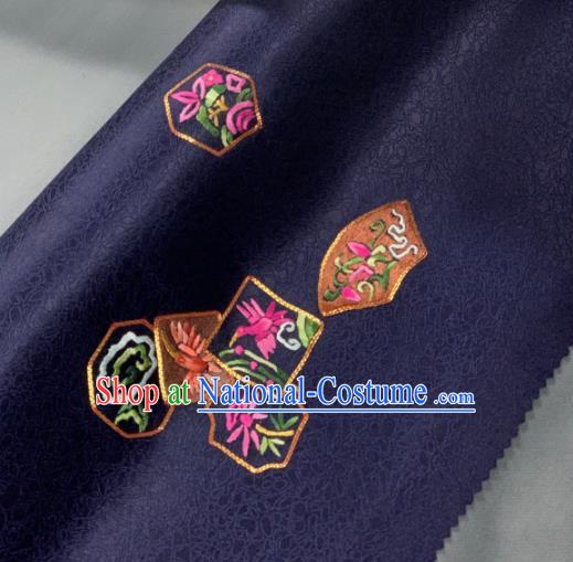 Chinese Classical Crane Pattern Design Navy Silk Fabric Asian Traditional Hanfu Brocade Material