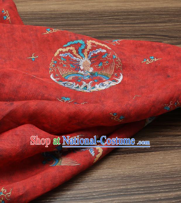 Chinese Traditional Phoenix Design Pattern Red Ramie Fabric Cheongsam Ramee Drapery