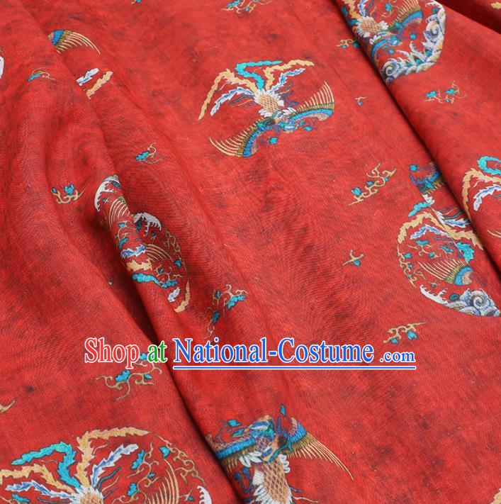 Chinese Traditional Phoenix Design Pattern Red Ramie Fabric Cheongsam Ramee Drapery