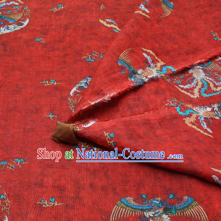 Chinese Traditional Phoenix Design Pattern Red Ramie Fabric Cheongsam Ramee Drapery