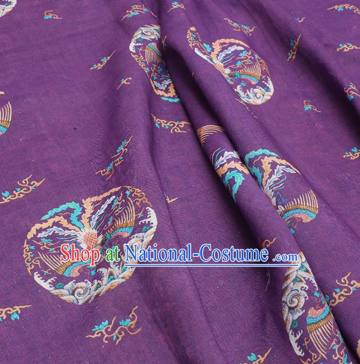 Chinese Traditional Phoenix Design Pattern Purple Ramie Fabric Cheongsam Ramee Drapery