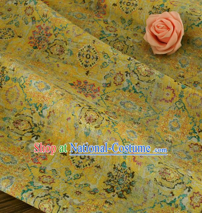 Chinese Traditional Begonia Design Pattern Yellow Ramie Fabric Cheongsam Ramee Drapery