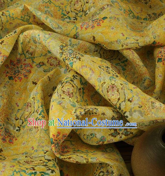 Chinese Traditional Begonia Design Pattern Yellow Ramie Fabric Cheongsam Ramee Drapery