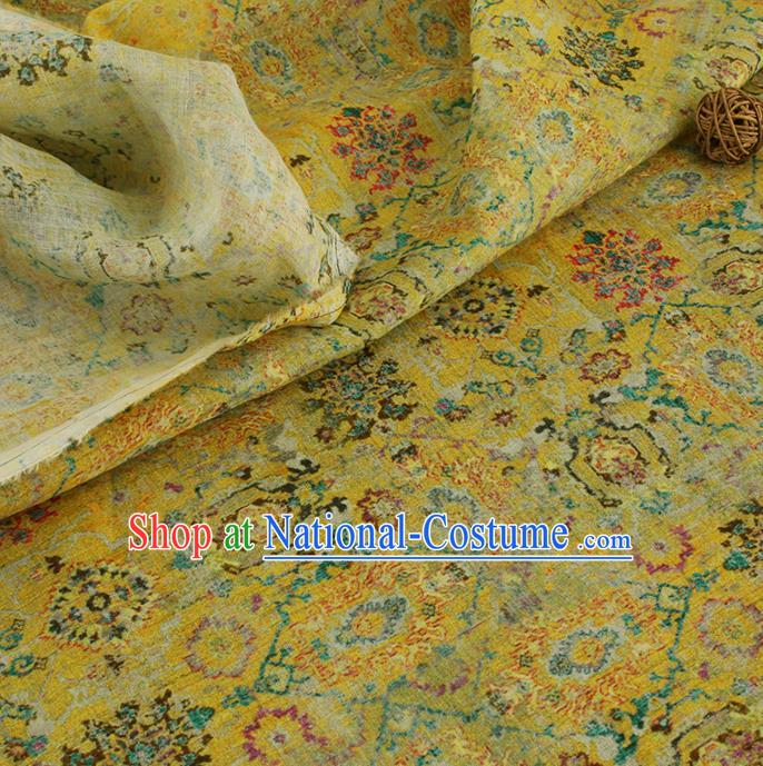 Chinese Traditional Begonia Design Pattern Yellow Ramie Fabric Cheongsam Ramee Drapery