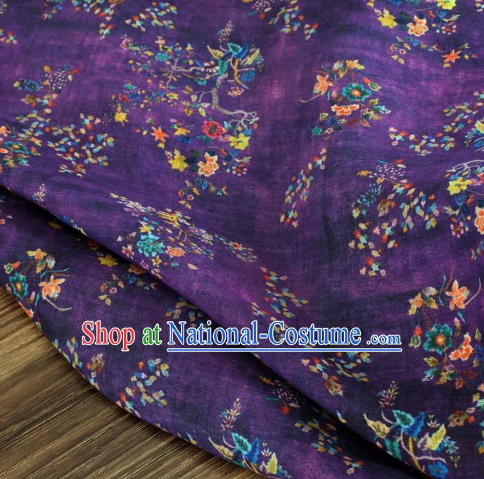 Chinese Traditional Flowers Design Pattern Purple Ramie Fabric Cheongsam Ramee Drapery