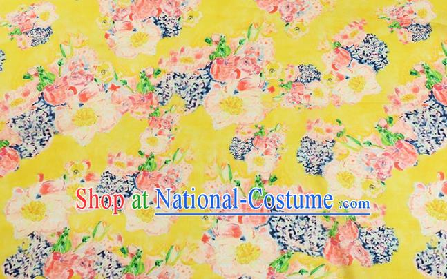 Chinese Traditional Flowers Design Pattern Yellow Ramie Fabric Cheongsam Ramee Drapery