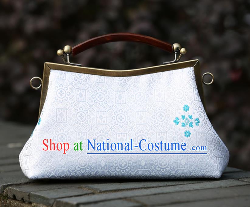 Chinese Traditional Plum Pattern White Brocade Bag Handmade Cheongsam Handbag for Women