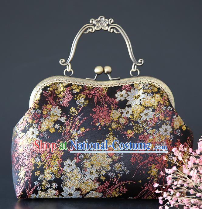 Chinese Traditional Fragrans Pattern Black Brocade Bag Handmade Cheongsam Handbag for Women