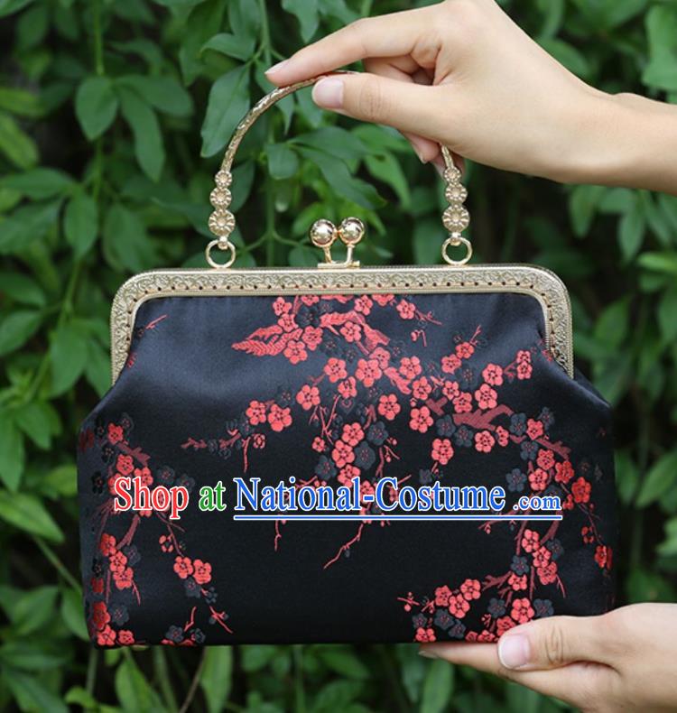 Chinese Traditional Plum Blossom Pattern Black Brocade Bag Handmade Cheongsam Handbag for Women