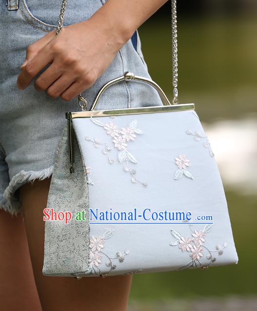 Chinese Traditional Embroidered Daisy Pattern Light Blue Bag Handmade Cheongsam Handbag for Women