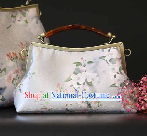 Chinese Traditional Sakura Pattern White Brocade Bag Handmade Cheongsam Silk Handbag for Women