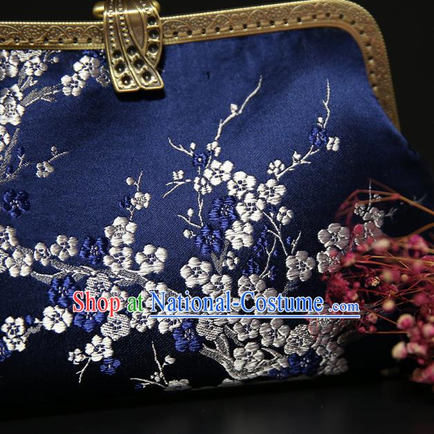 Chinese Traditional Plum Blossom Pattern Deep Blue Brocade Bag Handmade Cheongsam Silk Handbag for Women