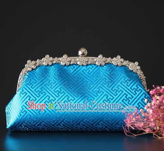 Chinese Traditional Pattern Blue Brocade Bag Handmade Cheongsam Silk Handbag for Women