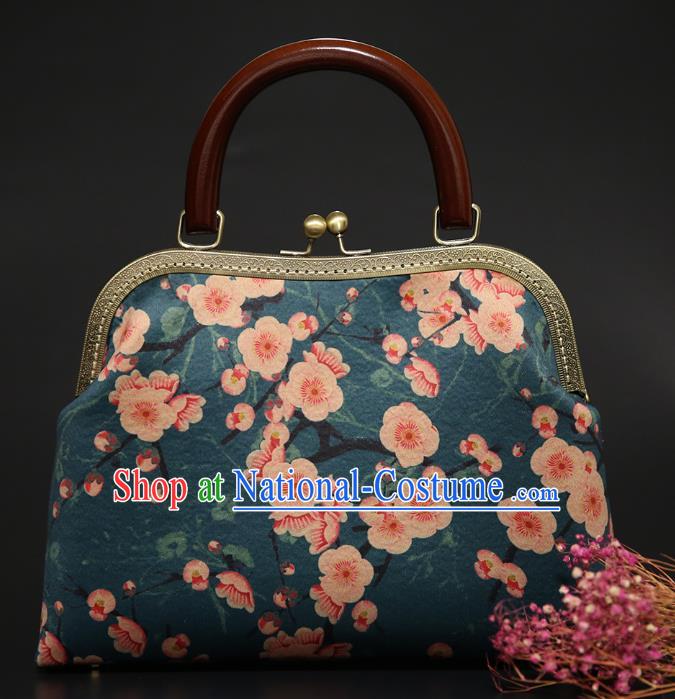 Chinese Traditional Plum Pattern Deep Green Brocade Bag Handmade Cheongsam Silk Handbag for Women