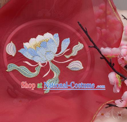 Chinese Traditional Embroidered Epiphyllum Wine Red Cloth Applique Accessories Embroidery Patch