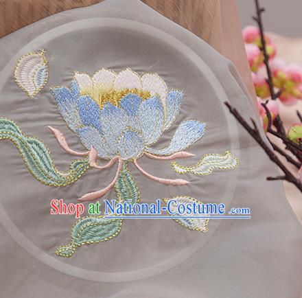 Chinese Traditional Embroidered Epiphyllum Light Grey Cloth Applique Accessories Embroidery Patch